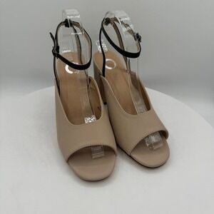 Journee Collection Beige Ankle Strap Block Heel Sandals Open Toe Women's Size 10